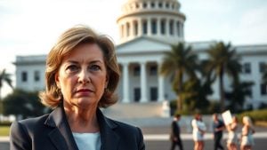 Female politician in front of Florida State Capitol building