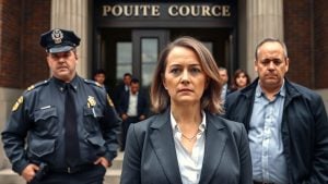 Nonprofit leader escorted by police outside courthouse