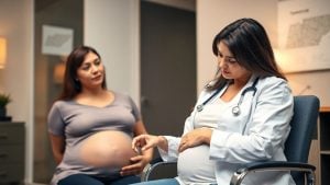 Pregnant woman with doctor in Tennessee healthcare setting