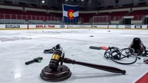 Ice hockey rink with gavel and Colorado flag